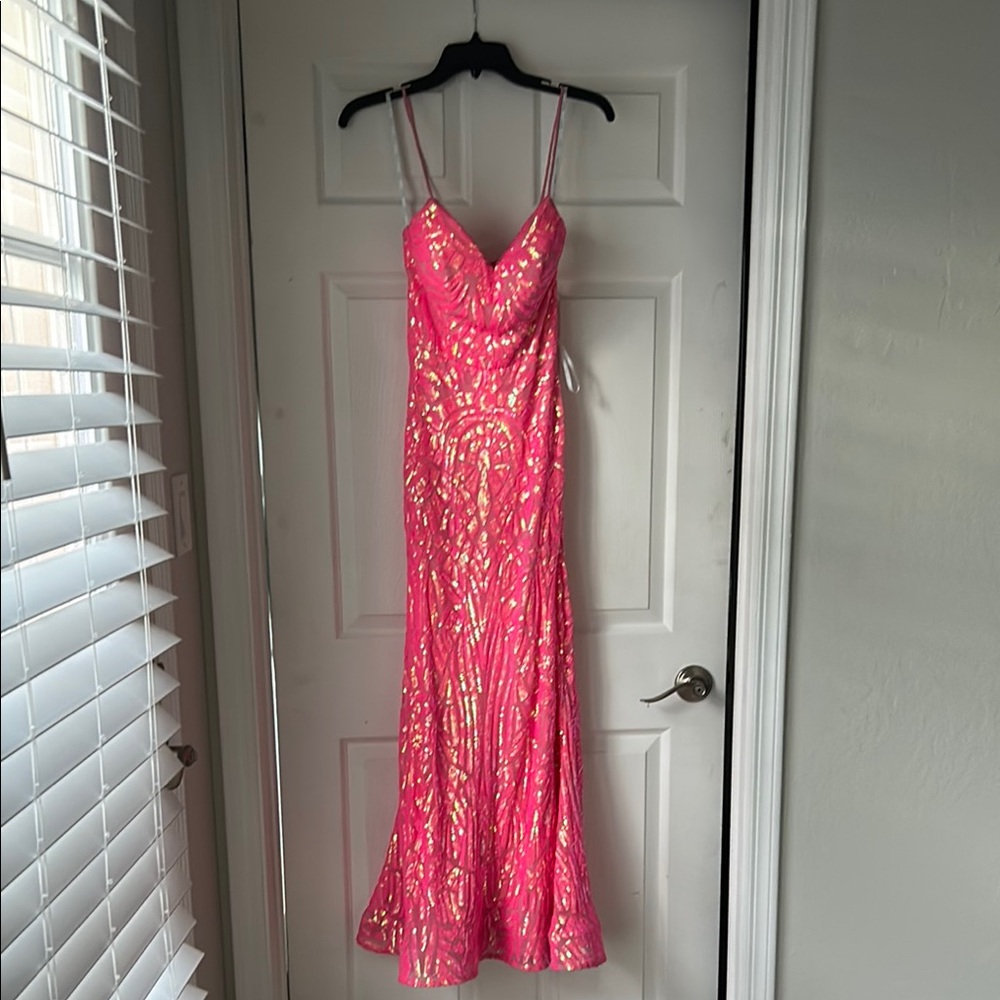 Elegant Pink Sequin Evening Gown